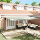 vidaXL Ročna Retraktibilna Tenda z LED Zeleno in Belo 600x300 cm, Nadomestna tkanina za tendo za okvir 6x3 m Zeleno in Belo | Shoptok.si