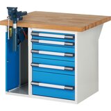 eurokraft pro Delovna miza, modularni sistem serije 7, 5 predalov, 1 primež na levi strani, ŠxG 1000 x 900 mm Cene