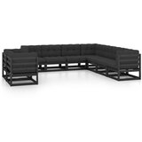 Maison Chic Seti vrtnega pohištva - Vrtna garnitura - Vrtni pohištvo set 9-delna z blazinami črna trdna borovina, (21797793) | Shoptok.si