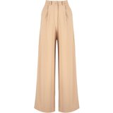 Trendyol Camel Extra Wide Leg/Wide Legs Crepe Knitted Trousers with Pleat Detail Cene