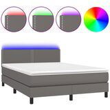 Maison Chic Box spring postelja - Vzmetna postelja z vzmetnico LED siva 140x190cm umetno usnje SL9100, (21901021) | Shoptok.si