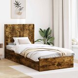 Krevetna konstrukcija s pohranom i uzglavljem Dimljeni hrast Smeđa 90 x 190 cm | Shoptok.si