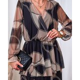 Resti Black and light brown mesh midi dress with print | Shoptok.si
