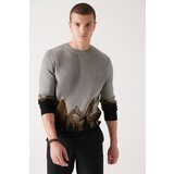Avva Men's Khaki Crew Neck Patterned 100% Cotton Standard Fit Regular Cut Knitwear Sweater Cene