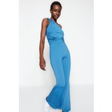 Trendyol Indigo One-Shoulder Pile and Flare Knitted Top-Top Set | Shoptok.si