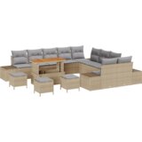  14 dijelni set vrtnih kauča s jastučićima Bež Poli Ratan Akacija | shoptok.hr