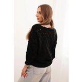 Kesi Włoski Women's openwork sweater with a V-neck and gold buttons black | shoptok.hr
