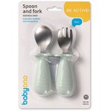BabyOno Be Active Stainless Steel Spoon and Fork pribor za otroke Mint 12m+ 2 kos | Shoptok.si