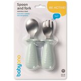 BabyOno Set žlica i vilica od čelika i slikona s graničnikom 12m+, zelena | shoptok.hr