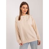 Fashion Hunters Light beige cotton hooded sweatshirt