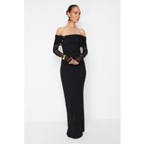 Trendyol X Zeynep Tosun Black Knitting Accessories and Gloves Detailed Long Evening Dress & Graduation Dress Cene