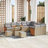 vidaXL 12-delni vrtni kavčni set z blazinami bež poli ratan acacia | Shoptok.si