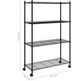 vidaXL 4-nadstropni regal s kolesi 90x35x142 cm črn 200 kg | Shoptok.si