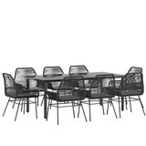  Vrtna garnitura - 8-dijelni vrtni blagovaonski set s jastucima crnog poliratana Crna 200 x 100 x 74 cm 8 | shoptok.hr