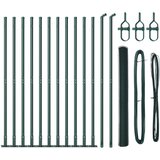 vidaXL hekalna ograja Zelena 1,6x25 m Jeklo, Ograjne stebri s temeljnimi ploščami 13 kos Ø32mm 88,5cm Galvanizirano jeklo | Shoptok.si