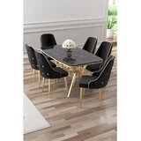 Hanah home trpezarijski set Asel, sto i 6 stolica, ploča u dekoru Sonata, zlatne noge, crna tkanina Babyface | Eponuda.com