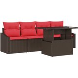 vidaXL Kavčna garnitura z blazino 5 pcs Rjava in rdeča Poly ratan, (5000138480) | Shoptok.si