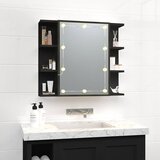 Ormarić s ogledalom i LED svjetlima crni 70 x 16,5 x 60 cm | Eponuda.com