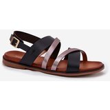 Sergio Leone Ladies Sandals With Flat Heel And Straps Black | Shoptok.si