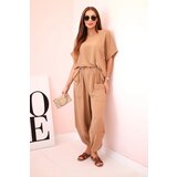 Kesi Włoski Viscose blouse + pants set camel | Shoptok.si