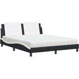  Postelja z vzmetnico črna in bela 160x200 cm umetno usnje | Shoptok.si