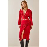 XHAN Red Bow Detailed Slit Midi Skirt | Shoptok.si