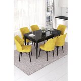 Hanah home nef - black marble, mustard black marblemustard extendable dining table & chairs set (7 pieces) | ePonuda.com