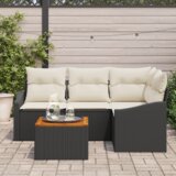 vidaXL 5-delni vrtnica s blazinami Črni Poli ratan Akacija | Shoptok.si