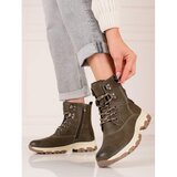 SHELOVET Lace-up women's trappers with decorative zipper Cene