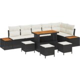 vidaXL 10-komadni Vrtni Sofa Set s Jastučićima Crni Poli Ratan Akacija | shoptok.hr