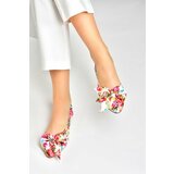 Fox Shoes White/red Satin Fabric Floral Print Women's Ballet Flats Cene