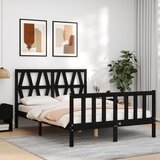 Maison Chic Posteljni okvir - Dvoposteljna postelja - Zakonska postelja z vzglavjem črn 140x190 cm trden les-J15968, (21764389) | Shoptok.si