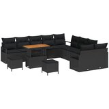 vidaXL 13-dijelni vrtni set sofe s jastučićima Crni Poli Ratan Akacija, 2-sjedalna vrtna sofa s pohranom i jastučićima Crni Poli Ratan, 3-dijelni vrtni set za blagovanje s jastučićima Crni Poli Ratan Akacija Cijene