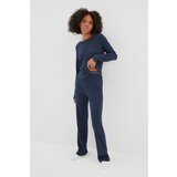 Trendyol Navy Blue Elastic Detailed Knitted Pajamas Set Cene