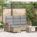vidaXL Ležeča vrtna zofa z blazinami v obliki črke L Bež Poly Rattan | Shoptok.si
