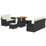  8-delni set sedežne garniture za vrt z blazinami črn poli ratan akacija | Shoptok.si