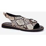 Boto Flat Sandals With Decoration Snake Pattern Beige-Brown Haliones | Shoptok.si