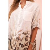 Kesi Włoski Women's cotton shirt with rolled-up sleeves and animal pattern white | shoptok.hr