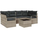  Vrtna garnitura - 7-dijelni set vrtnih sofa s jastučićima Svjetlosiva Poli Ratan 2-sjedeća vrtna sofa sa skladištem i jastučići | shoptok.hr