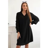 Fasardi Oversize dress with ruffle sleeves, black