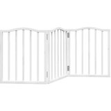 vidaXL Vrata za pse zložljiva 3 paneli bela 150 cm topolovina | Shoptok.si