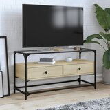 Maison Chic TV omarica - TV stojalo - Televizijska omarica s stekleno ploščo sonoma hrast 98x35x51 cm inž. les, (21699631) | Shoptok.si