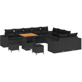 vidaXL 13 kosov vrtni kavč set z blazinami Črna Poli ratan Akacija, 3 kosa vrtna jedilnica set z blazinami Črna Poli ratan Akacija | Shoptok.si