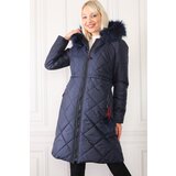 Dewberry Z6646 N FUR POMPOM LADIES' COAT-NAVY BLUE Cijene