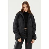 D1fference Women's Black Inner Lined Waterproof And Windproof Hooded Raincoat With Pocket. Cene