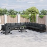 vidaXL Sjedeća garnitura za vrt 12 pcs Crna 70 x 70 x 32 cm Aluminij | shoptok.hr