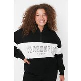 Trendyol Curve Black Color Block Zippered Stand Up Collar Knitted Sweatshirt Cene