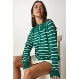  Women's Dark Green Ecru Button-down Collar Knitwear Sweater | Eponuda.ba