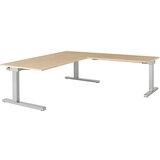 mauser Pisalna miza, s priključkom, ŠxG 1800 x 900 mm, kotni element na desni strani (širina 1200 mm), plošča imitacija javorja, ogrodje aluminijasto | Shoptok.si