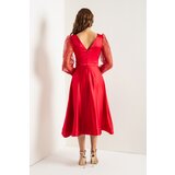 Lafaba Women's Red Double Breasted Collar Glitter Midi Satin Evening Dress | Eponuda.ba